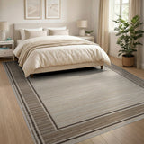 Beige Woven Rug with Brown Border Frame