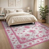 Pink Chinoiserie Floral Area Rug with Birds