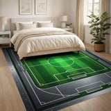 Soccer Field Area Rug with Metallic Frame