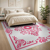 Pink Ornate Floral Medallion Area Rug
