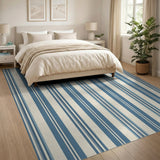 Navy Blue and White Striped Coastal Area Rug
