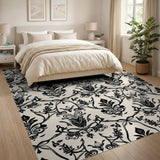 Elegant Black Damask Floral Black and White Area Rug