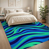 Abstract Area Blue and Teal Wavy Blue Teal Abstract Area Rug