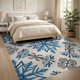 Blue and Teal Blue Snowflake Geometric Area Rug