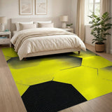 Bold Yellow Black Geometric Hexagon Area Rug