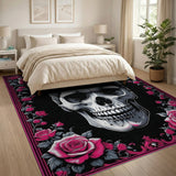 Gothic Skull with Pink Roses Area Rug