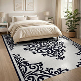 Black and White Ornate Black White Damask Area Rug