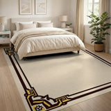 Gold Ornate Geometric Border Area Rug