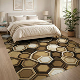 Modern Brown Tan Hexagon Geometric Area Rug