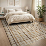 Brown and Tan Rustic Brown Tan Plaid Woven Area Rug