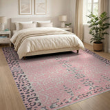 Pink Abstract Area Rug with Leopard Print Borders