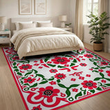 Red Floral Border Persian Area Rug