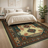 Teal Border Southwestern Diamond Motif Area Rug