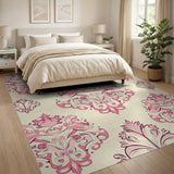 Pink Ornate Pink Damask Floral Area Rug