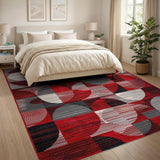 Red Bold Red Geometric Circles Area Rug