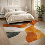 ODIKA Abstract Mid-Century Modern Washable Area Rug, Low Pile Non-Slip Terracotta Wavy Rug, Pet & Kid Friendly