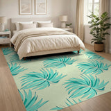 Coastal Beach Teal Palm Frond Coastal Area Rug