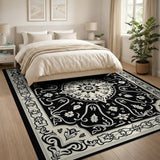 Ornate Black White Persian Medallion No. 24 Rug