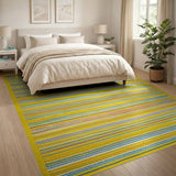 Vibrant Yellow Multi-Color Striped Area Rug