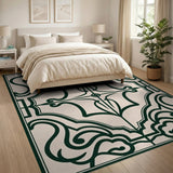 Beige and Neutral Ornate Scrollwork Beige Area Rug