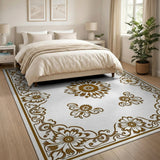 Gold Ornate Floral Medallion Area Rug