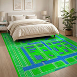 Retro Pixel City Grid Area Rug