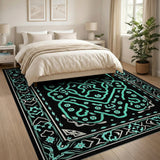 Teal Persian Area Rug on Black Field
