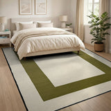 Cream Area Rug with Bold Green Border Frame