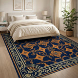 Navy Blue Burnt Orange Ornate Persian Rug
