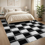 3D Beveled Black White Geometric Area Rug