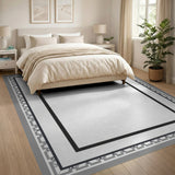 Geometric Modern Grey Grey Geometric Border Area Rug
