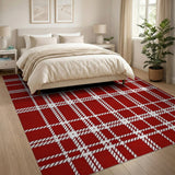 Bold Red Plaid Check Area Rug
