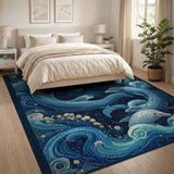 Whimsical Dolphin Pod Ocean Swirls Area Rug