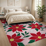 Pink Poinsettia Snowflake Area Rug