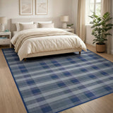 Geometric Modern Navy Blue Plaid Check Area Rug