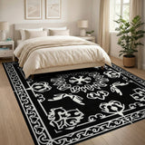 Ornate Black White Persian Motif Area Rug