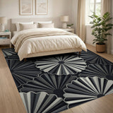 Black White Layered Fan Geometric Area Rug