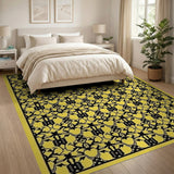 Intricate Black on Yellow Traditional Persian Area Rug