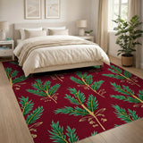 Maroon Fern Leaf Gold Accent Area Rug