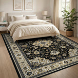 Gold and Silver Black Gold Traditional Persian Area Rug