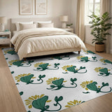 Emerald Green Leaf Golden Flower Pattern Area Rug