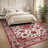 Red Ivory Persian Floral Medallion Rug
