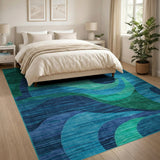 Blue and Teal Abstract Blue Teal Wave Area Rug
