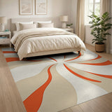 Swirling Orange Waves on Cream Area Rug