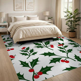 Holly Leaves Red Berries Pattern Rug