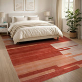Modern Geometric Red Orange Stripe Area Rug