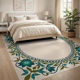 Traditional Persian Elegant Teal Floral Border Area Rug