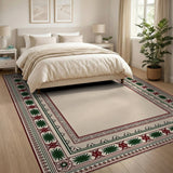 Beige Traditional Persian Area Rug with Ornate Green Border