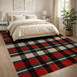 Red Bold Red Black Plaid Rustic Farmhouse Rug