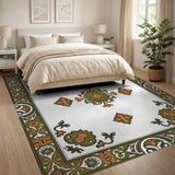 Ornate Olive Green Burnt Orange Persian Border Rug